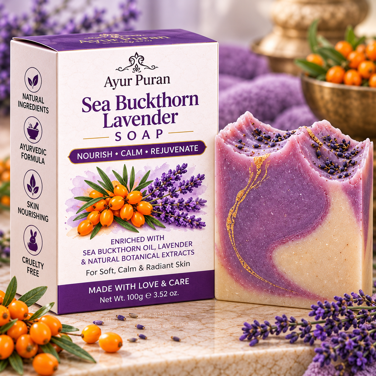 Sea Buckthorn Lavender Soap - AyurPuran Ayurvedic Product