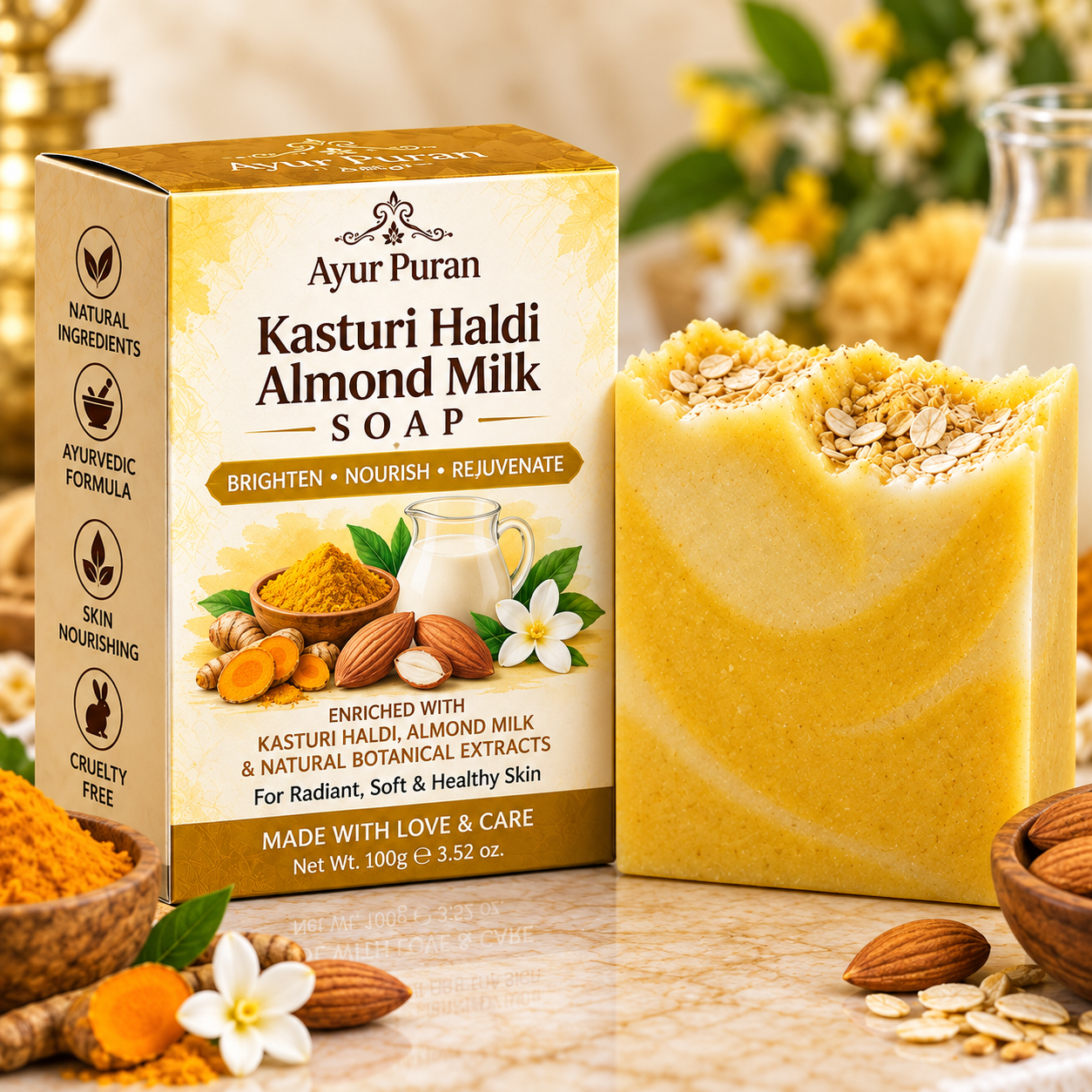 Kasturi Haldi Almond Milk Soap - AyurPuran Ayurvedic Product